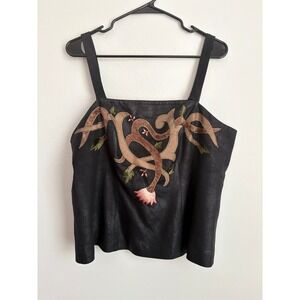 VNTG Y2K Embroidered Floral Corset Tank Gothic Dark Fairycore Boho Cottagecore‎